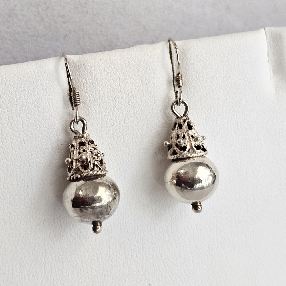 Sterling 925 Silver Bali Ball Drop Earrings